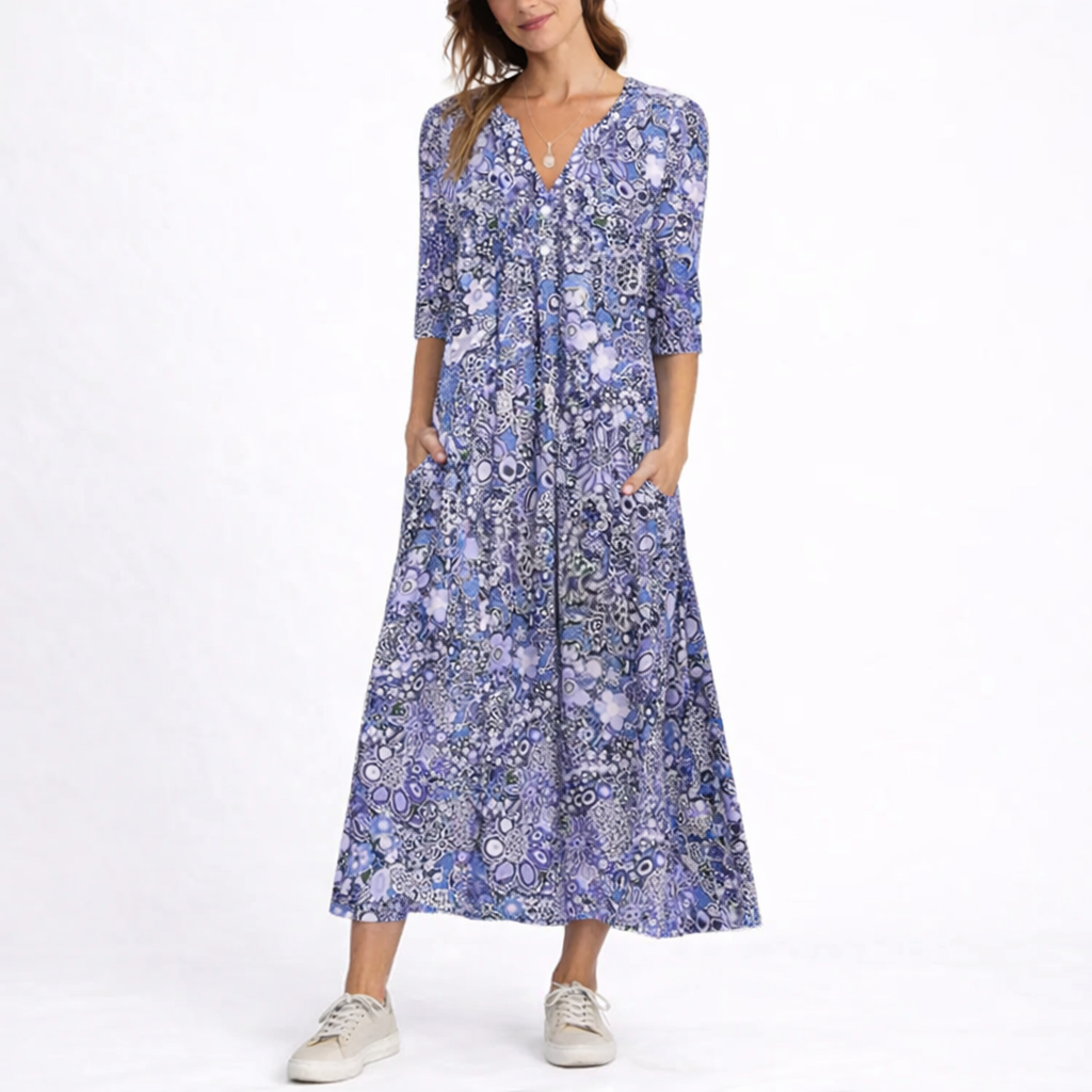 Women’s Floral Summer Dress Relaxed Fit Midi Style 0