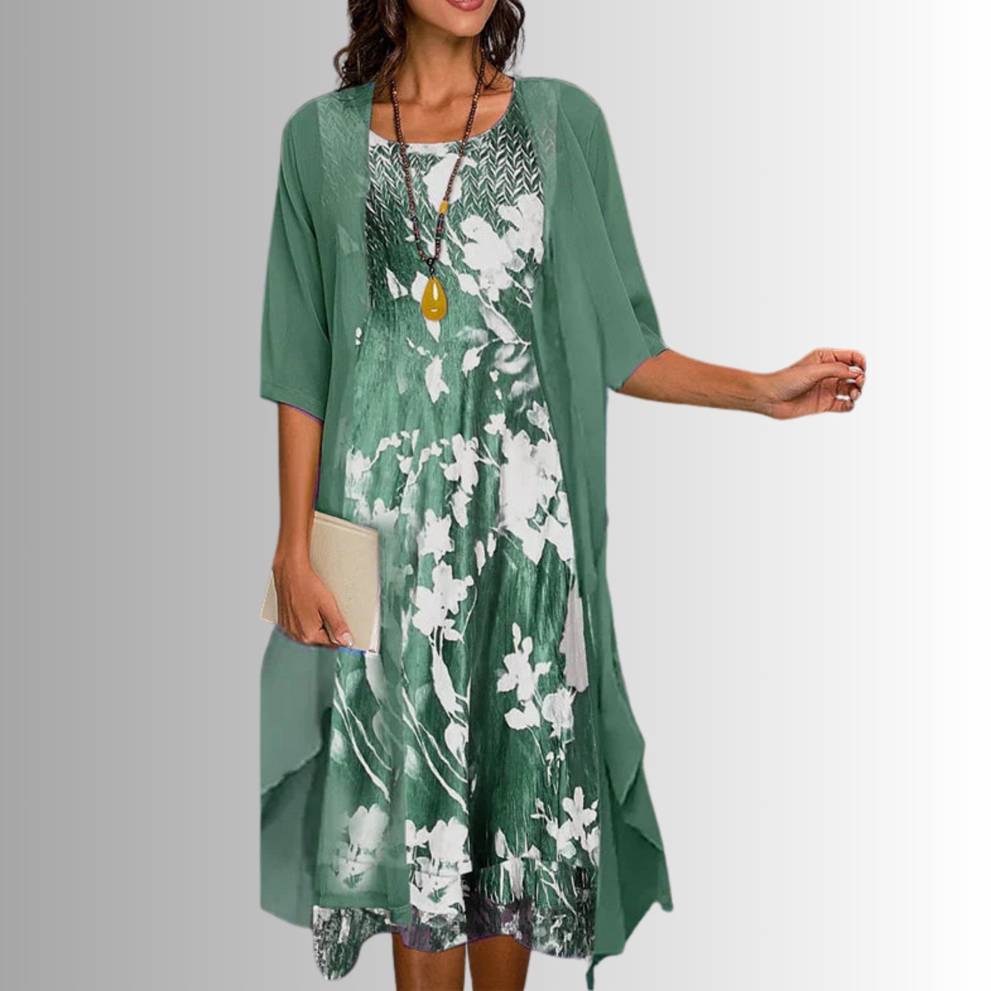 Women’s Floral Two-Piece Layered Set with Three-Quarter Sleeve 0