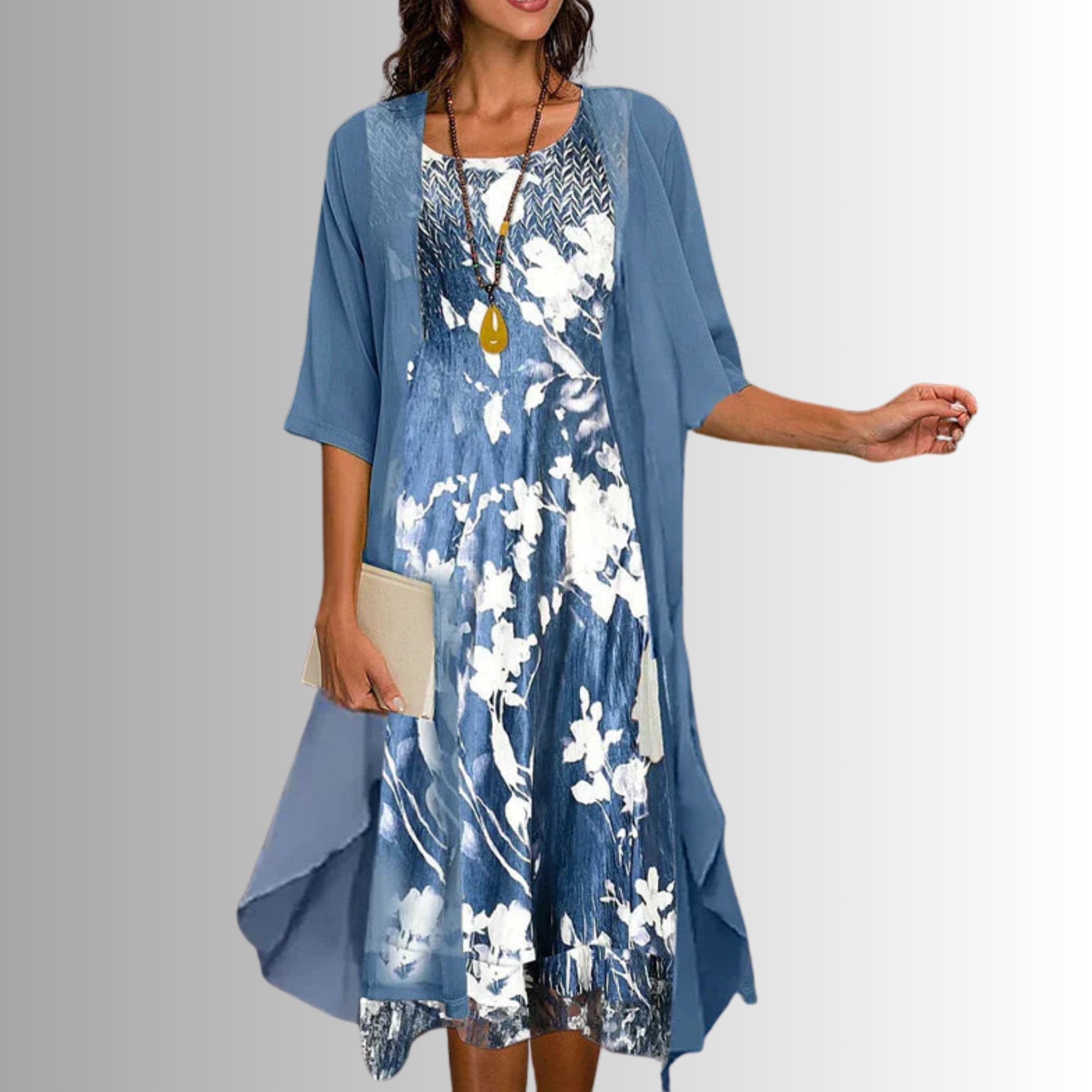 Women’s Floral Two-Piece Layered Set with Three-Quarter Sleeve 1