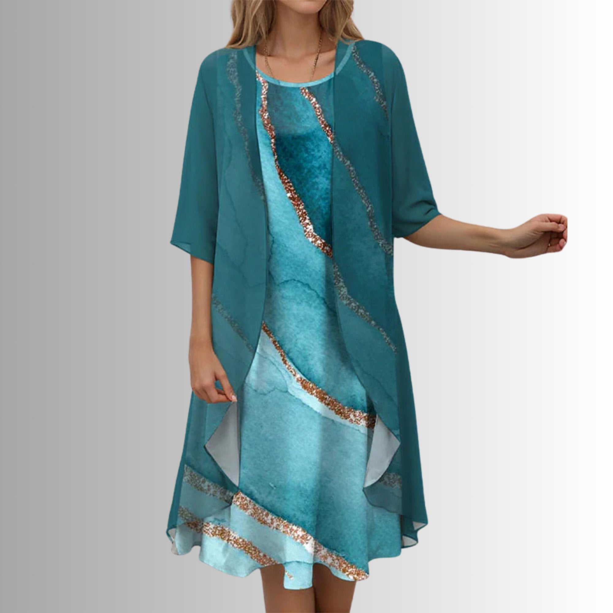 Women’s Floral Two-Piece Layered Set with Three-Quarter Sleeve 2