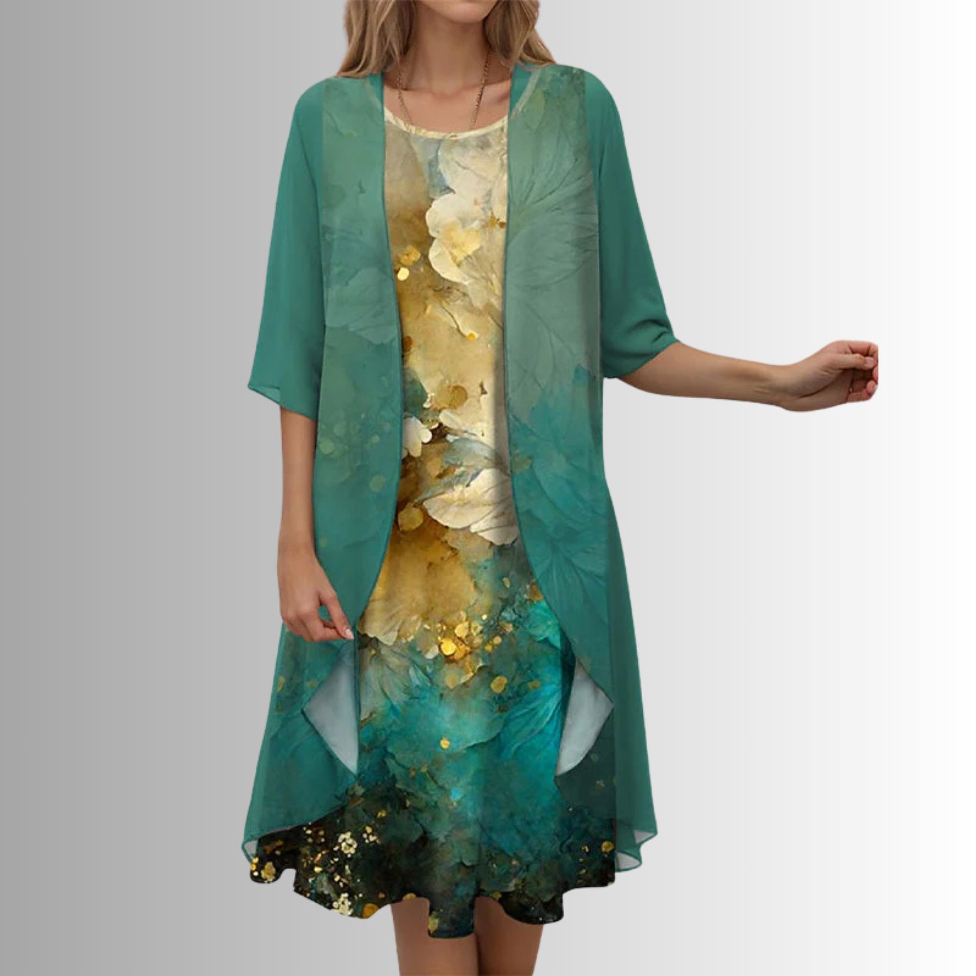 Women’s Floral Two-Piece Layered Set with Three-Quarter Sleeve 5