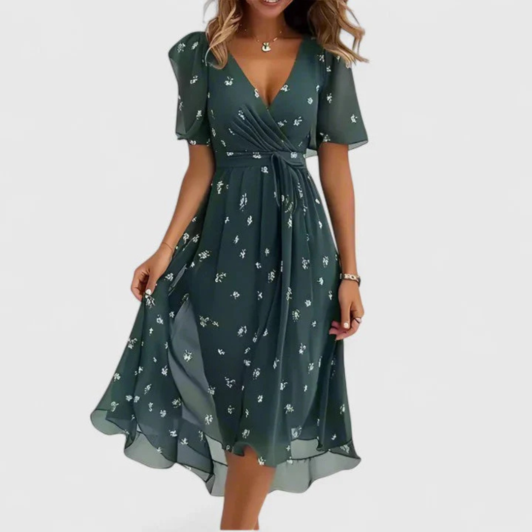 Women’s Floral V-Neck Midi Dress with Flowing Silhouette 2