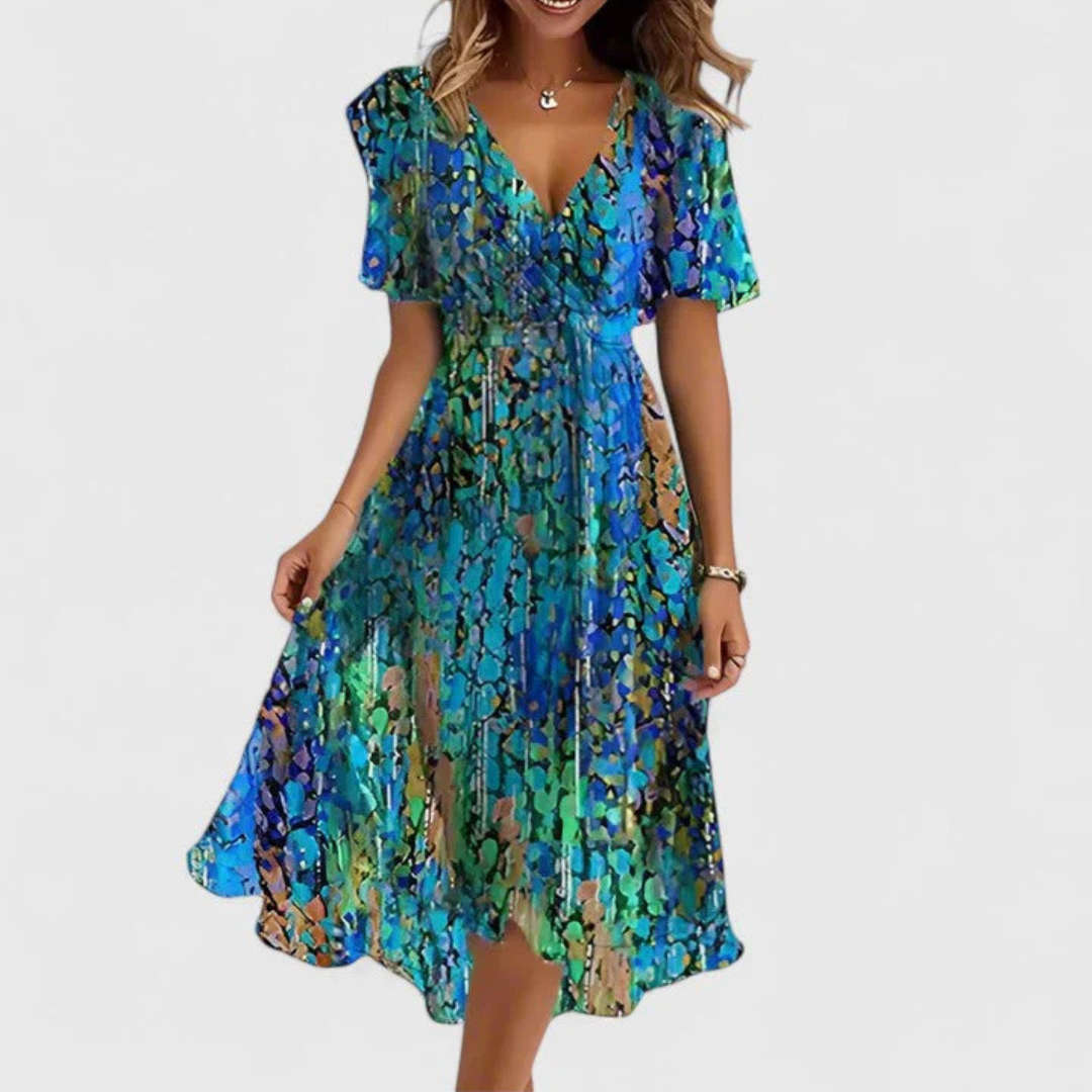 Women’s Floral V-Neck Midi Dress with Flowing Silhouette 3