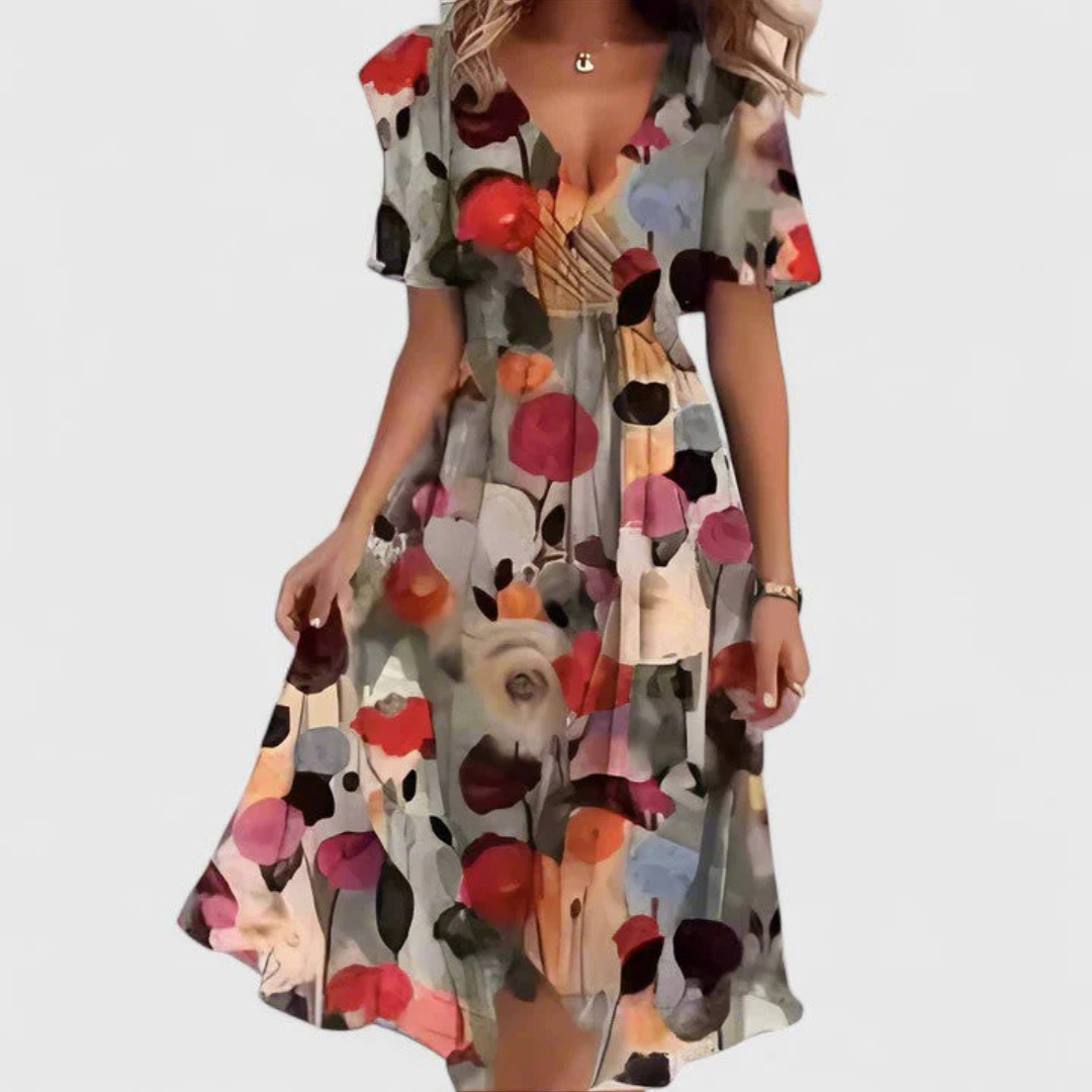 Women’s Floral V-Neck Midi Dress with Flowing Silhouette 4