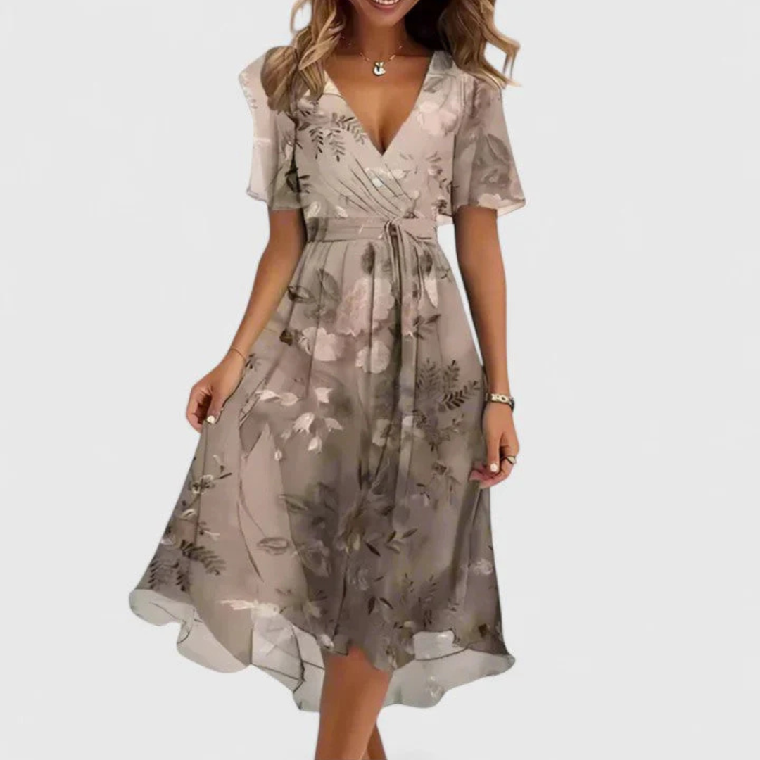 Women’s Floral V-Neck Midi Dress with Flowing Silhouette 5