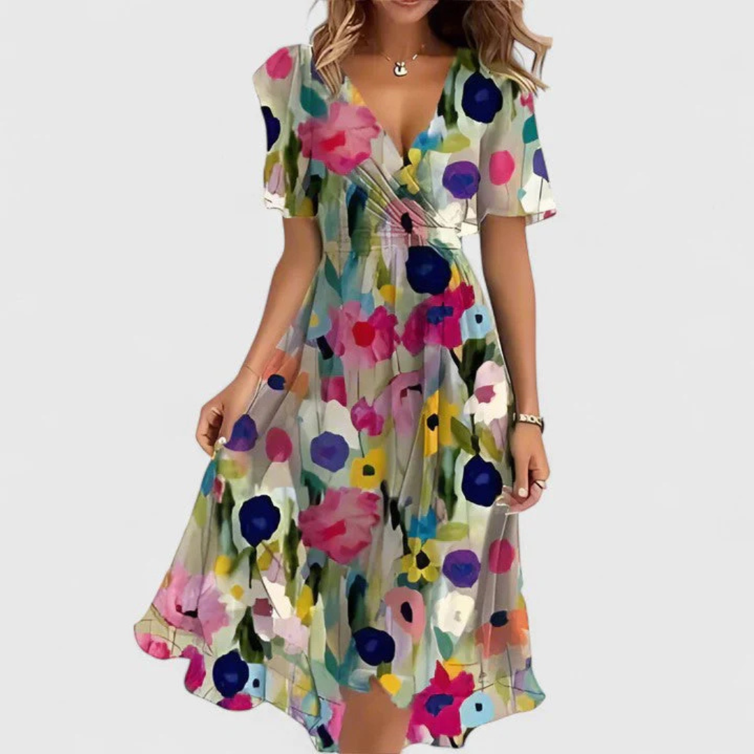 Women’s Floral V-Neck Midi Dress with Flowing Silhouette 7
