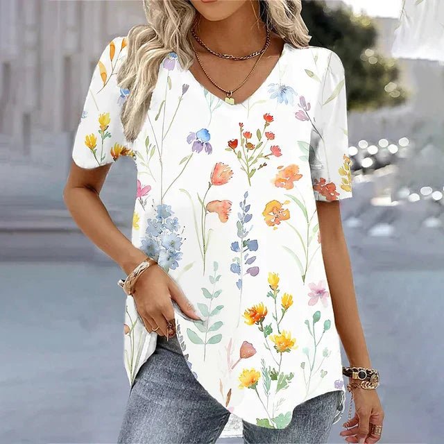Women’s Floral V-Neck Relaxed Top Lightweight Design 0