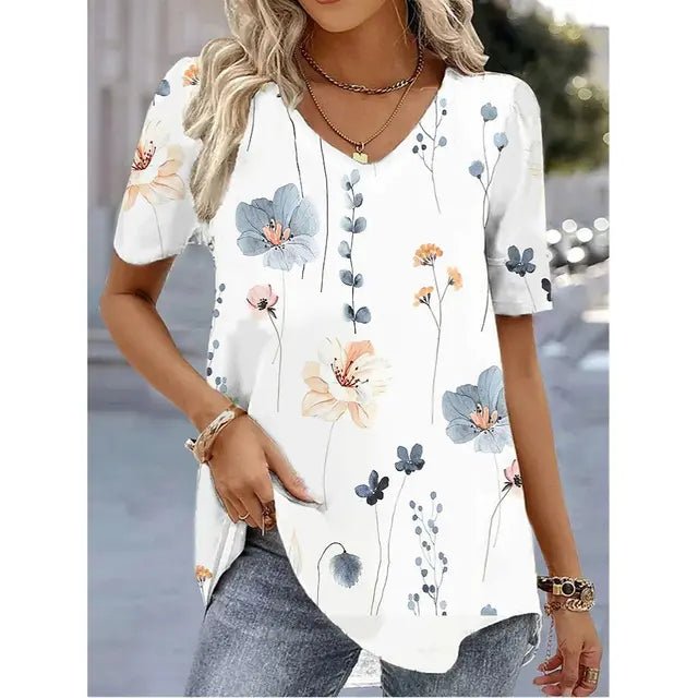 Women’s Floral V-Neck Relaxed Top Lightweight Design 1
