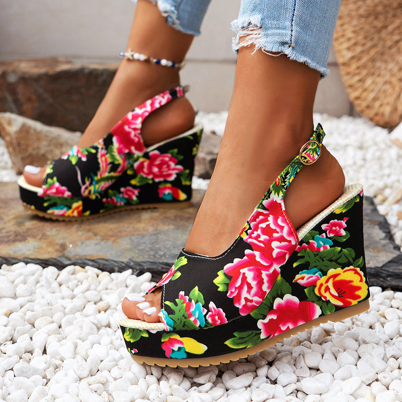 Women’s Floral Wedge Sandals Casual Spring Style 1