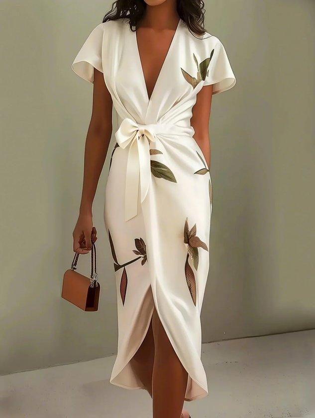 Women’s Floral Wrap Midi Dress Elegant Summer Style 0