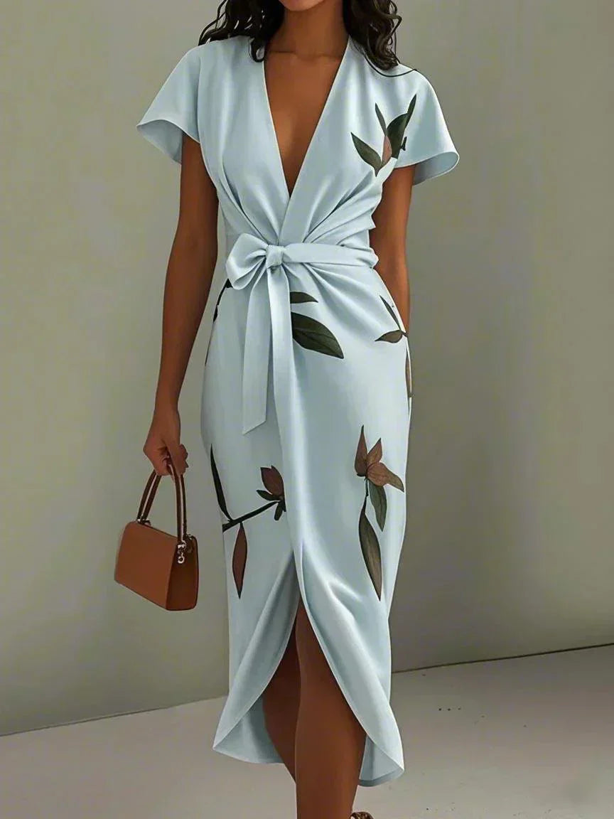 Women’s Floral Wrap Midi Dress Elegant Summer Style 2