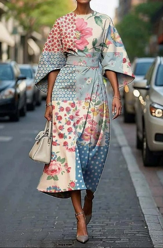 Women’s Formal Midi Dress Elegant Embroidery with Kimono Sleeves 1