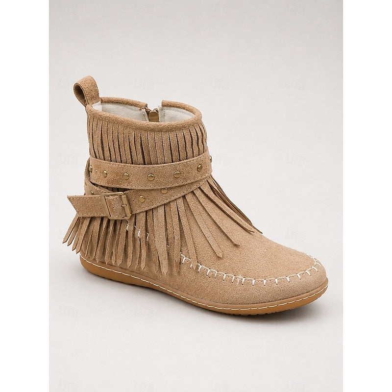 Women’s Fringe Moccasin Ankle Boots Comfortable Western Style 2