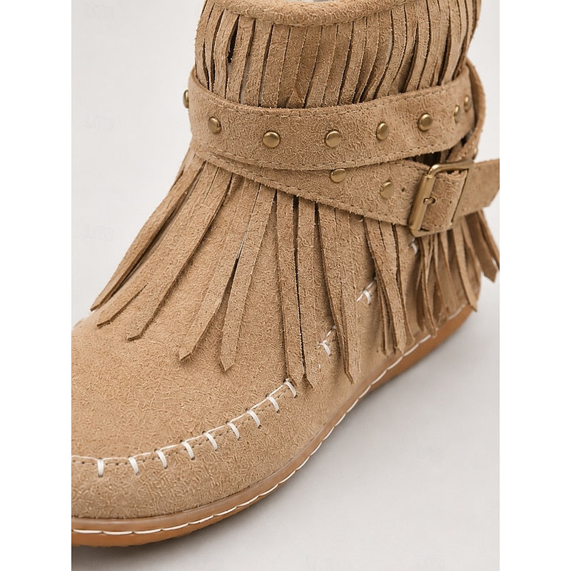 Women’s Fringe Moccasin Ankle Boots Comfortable Western Style 3