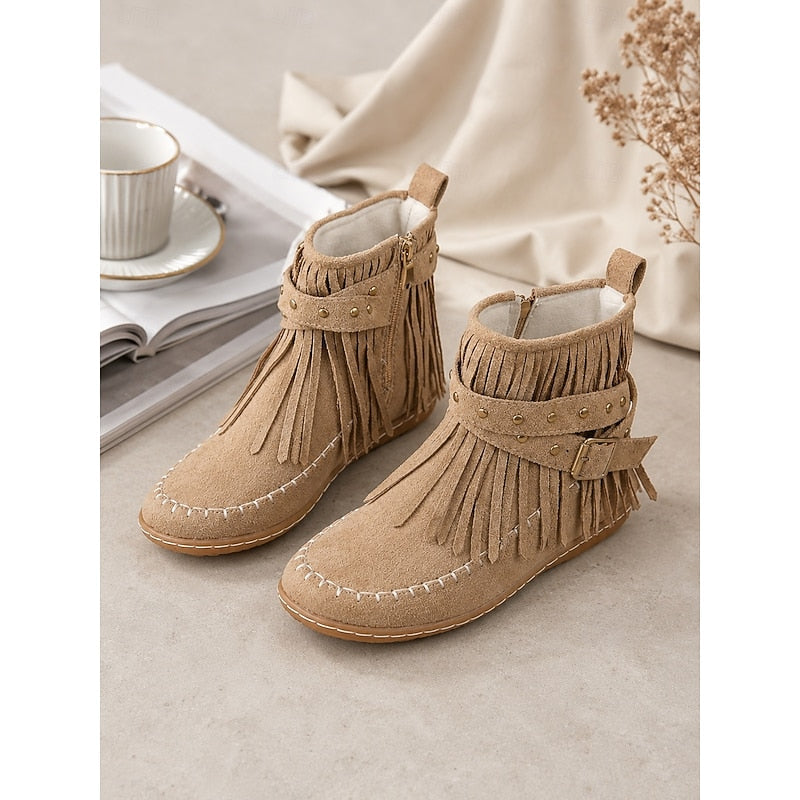 Women’s Fringe Moccasin Ankle Boots Comfortable Western Style 4