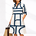 Women’s Geometric Midi Dress Sophisticated Timeless Design 0