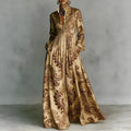 Women’s Geometric Print Maxi Dress High-Waist Long Sleeve Style 0