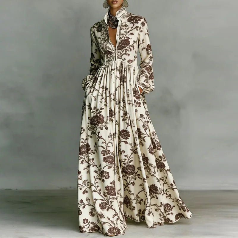 Women’s Geometric Print Maxi Dress High-Waist Long Sleeve Style 2