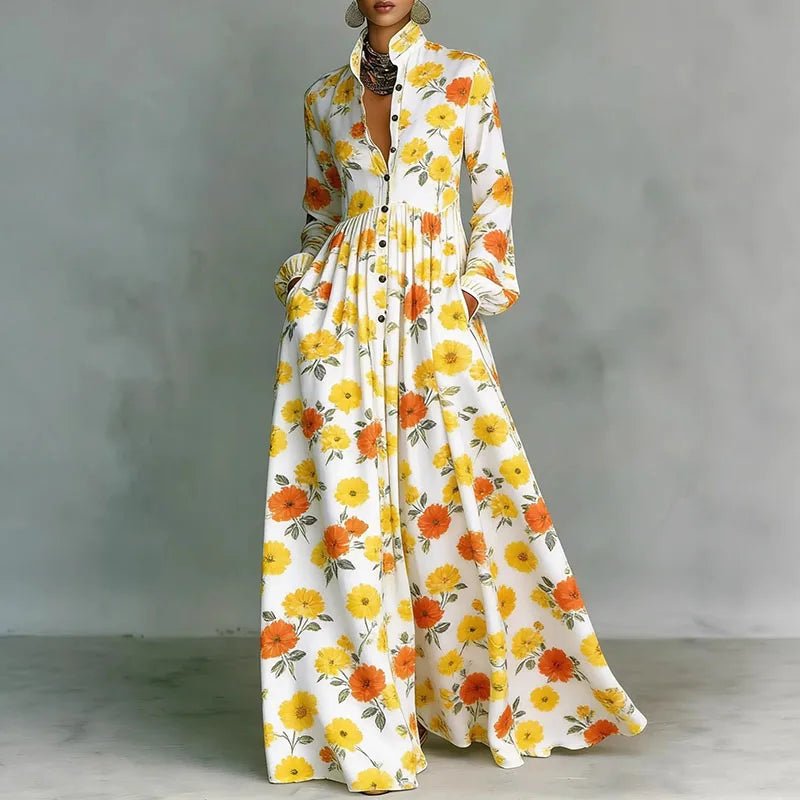 Women’s Geometric Print Maxi Dress High-Waist Long Sleeve Style 7