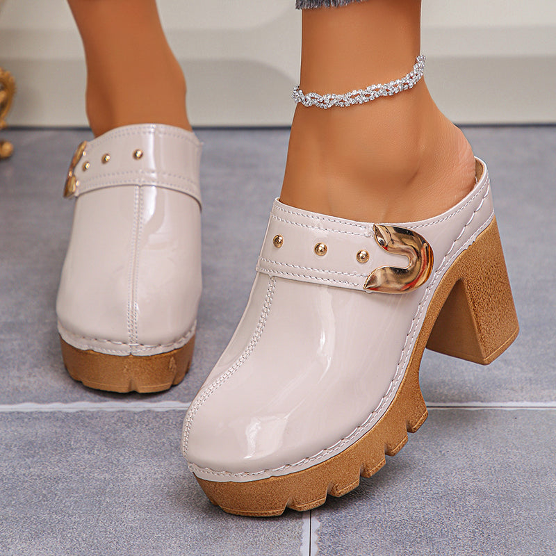 Women’s Glossy Block Heel Mules Bold Platform Design 1
