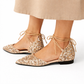 Women’s Gold Lace-Up Wedding Shoes Pointed Toe with Crystal Embellishments 0