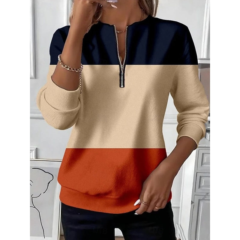 Women’s Half-Zip Sweatshirt Color Block Design 0