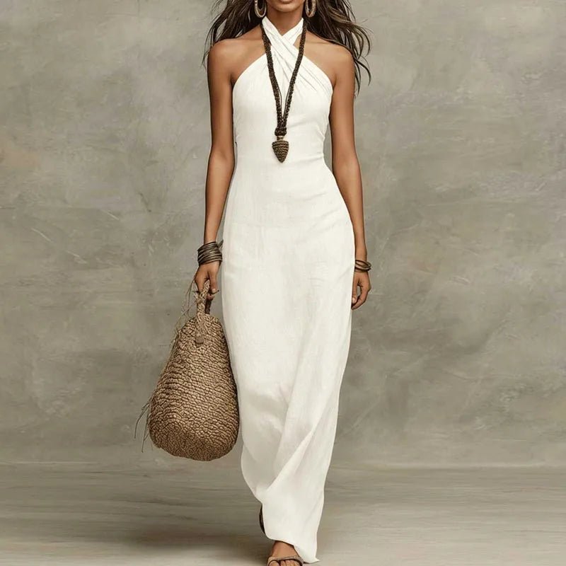Women’s Halter Maxi Dress Elegant Criss Cross Design 0