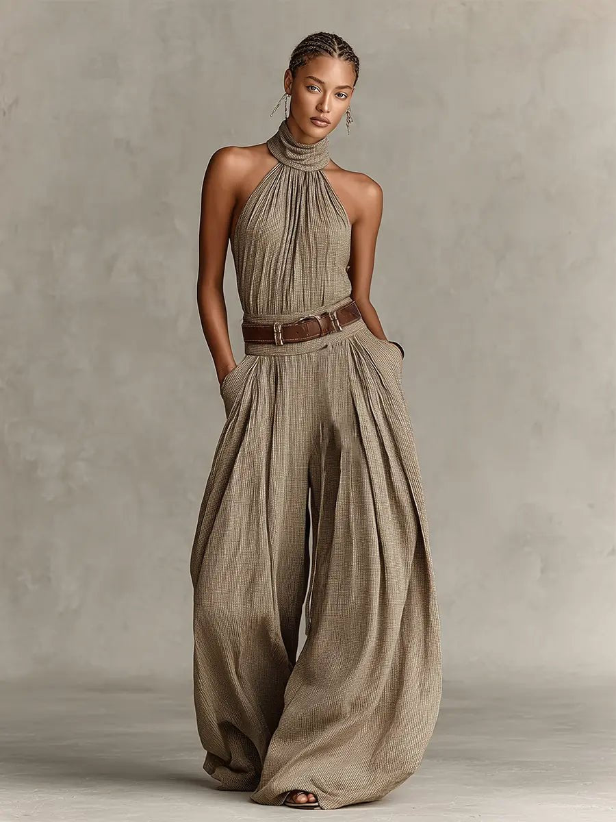 Women’s Halter Neck Jumpsuit Wide-Leg Cotton Blend Style 1