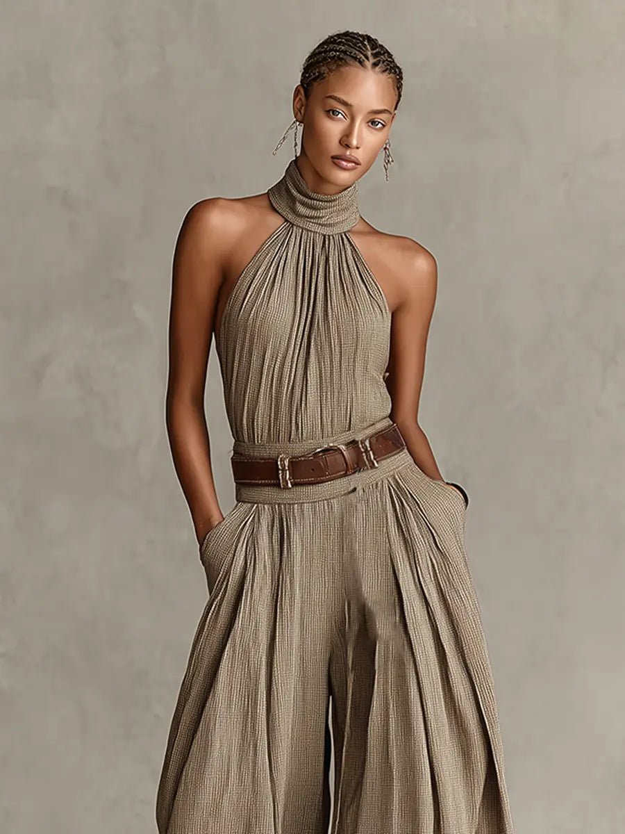 Women’s Halter Neck Jumpsuit Wide-Leg Cotton Blend Style 2