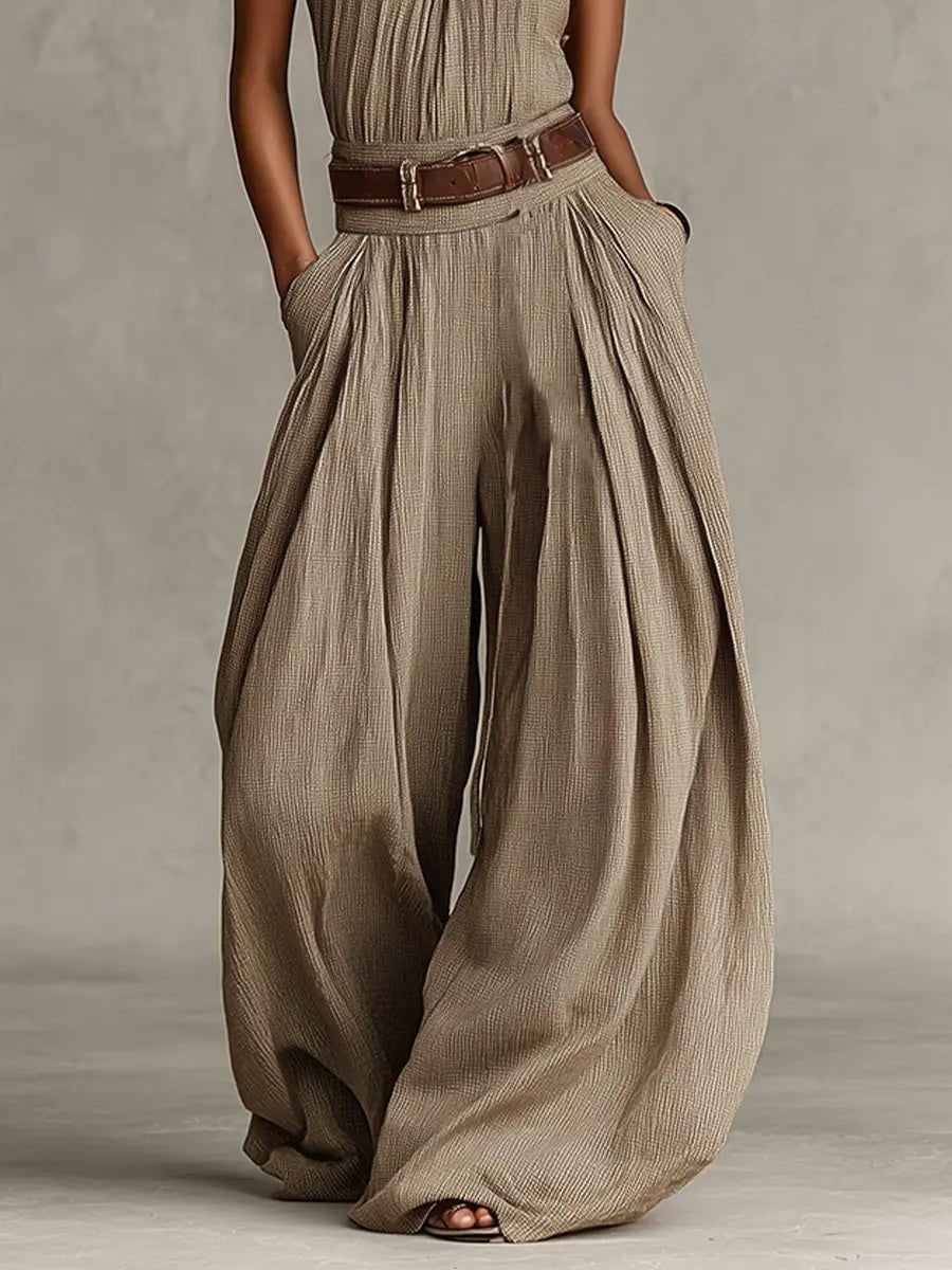 Women’s Halter Neck Jumpsuit Wide-Leg Cotton Blend Style 3