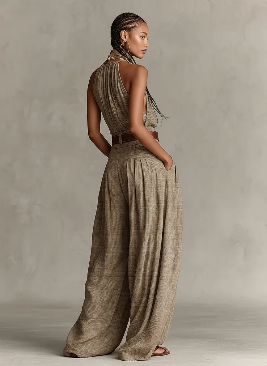 Women’s Halter Neck Jumpsuit Wide-Leg Cotton Blend Style 4