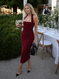 Women’s Halter Neck Midi Dress Elegant Fitted Silhouette 0