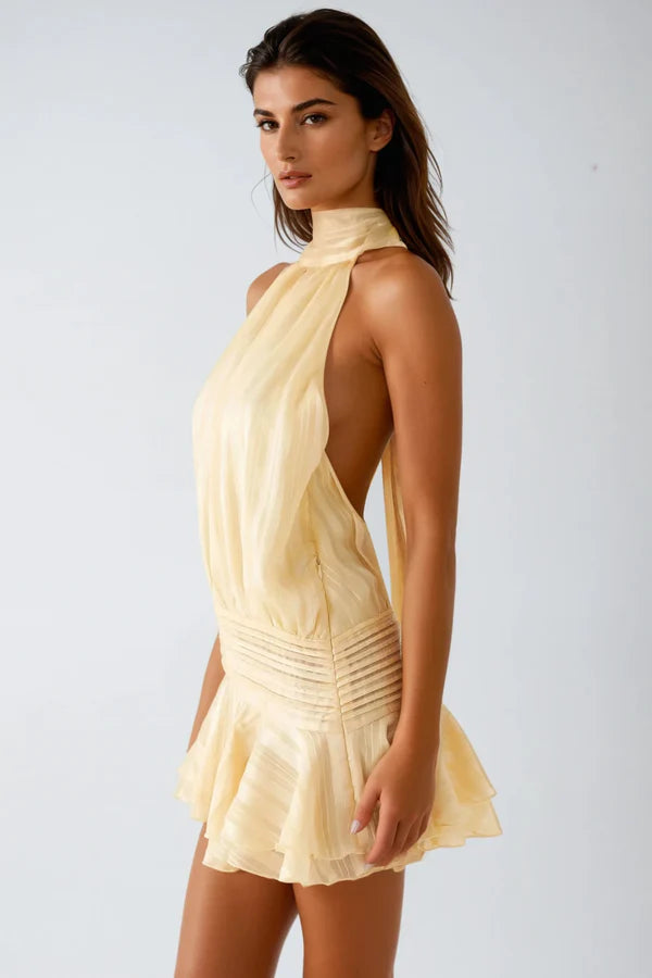 Women’s Halter Neck Mini Dress with Ruffle Details for Cocktail Events 3