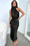 Women’s Halter Neck Summer Dress Elegant Silk Style 0