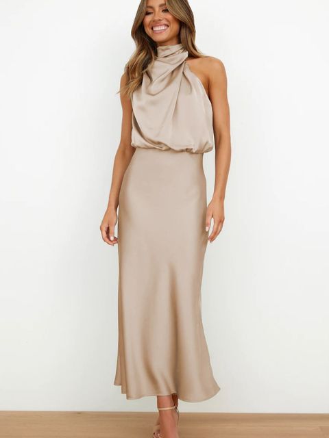 Women’s Halter Neck Summer Dress Elegant Silk Style 1