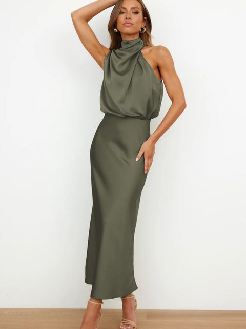 Women’s Halter Neck Summer Dress Elegant Silk Style 2
