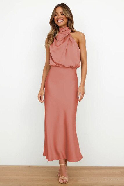 Women’s Halter Neck Summer Dress Elegant Silk Style 3
