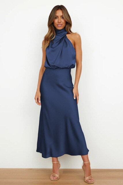 Women’s Halter Neck Summer Dress Elegant Silk Style 4