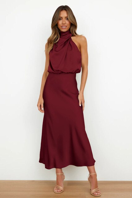 Women’s Halter Neck Summer Dress Elegant Silk Style 5