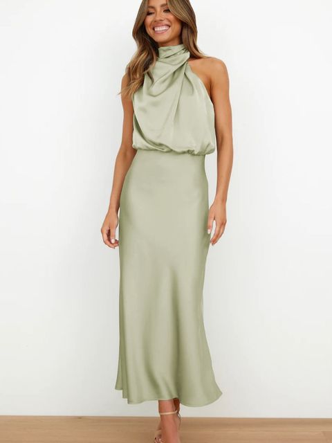 Women’s Halter Neck Summer Dress Elegant Silk Style 6