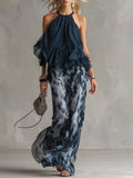 Women’s Halter Neck Two Piece Set Elegant Wide Leg Design 0