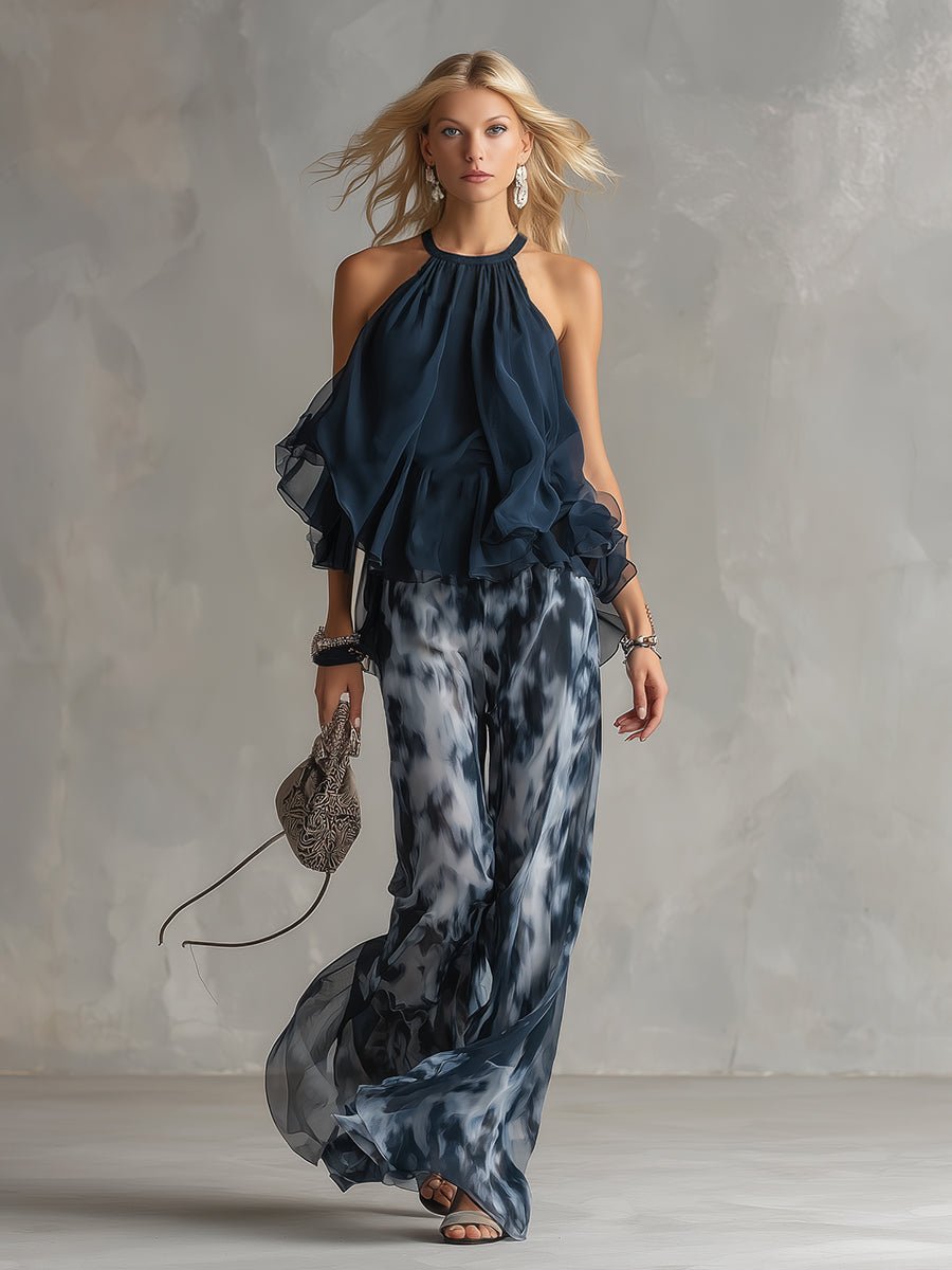 Women’s Halter Neck Two Piece Set Elegant Wide Leg Design 1