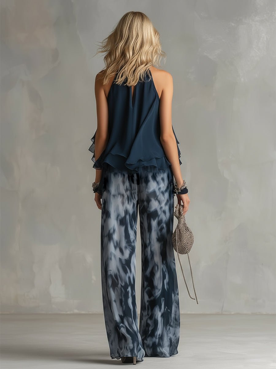 Women’s Halter Neck Two Piece Set Elegant Wide Leg Design 3