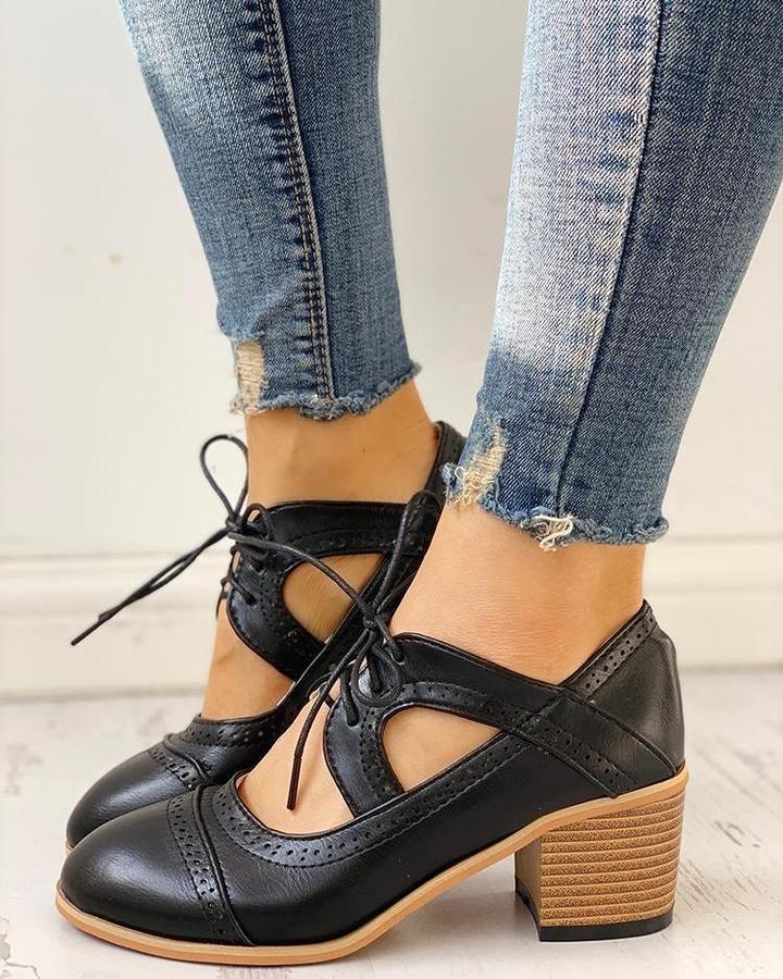 Women’s Heeled T-Strap Shoes Elegant Lace-Up Design 0