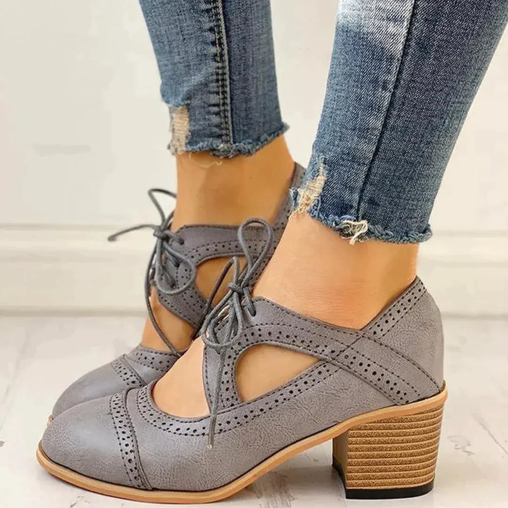 Women’s Heeled T-Strap Shoes Elegant Lace-Up Design 1