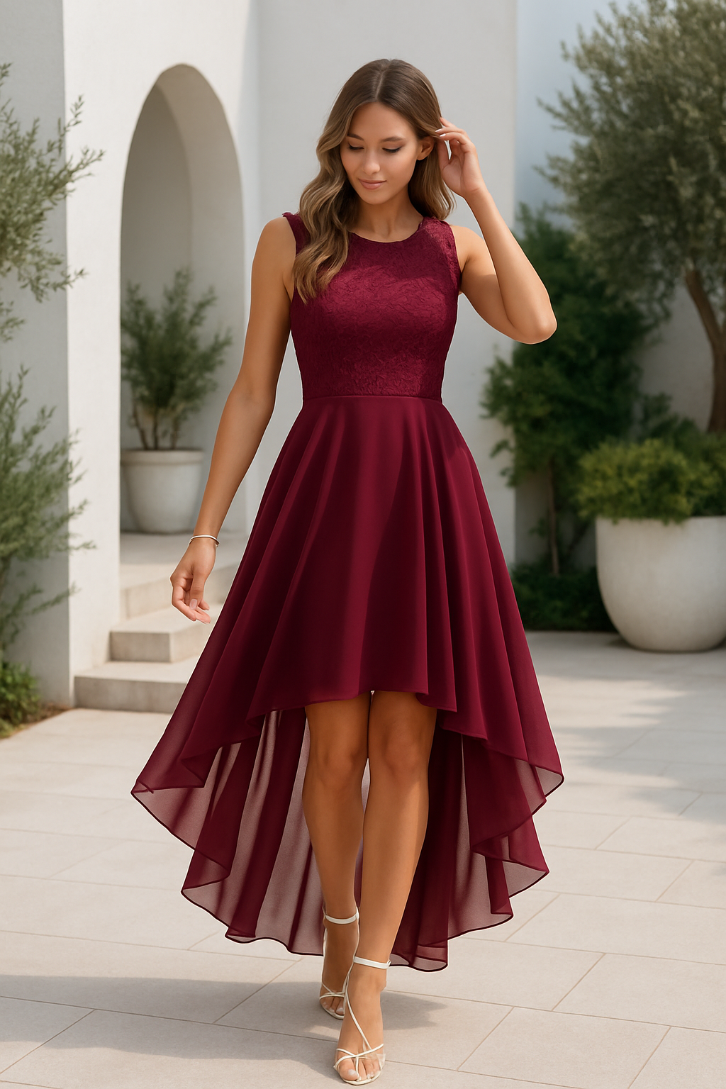 Women’s High-Low Evening Dress Elegant Sleeveless Style 1