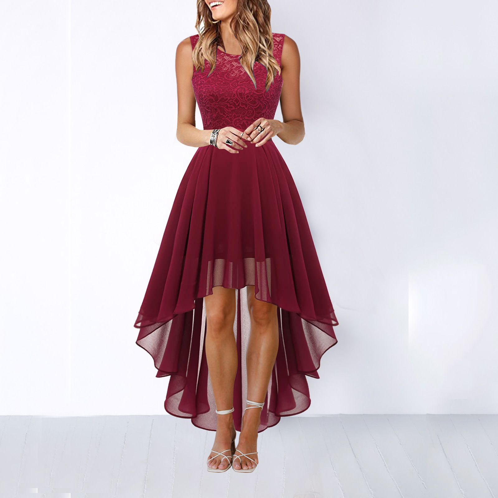 Women’s High-Low Evening Dress Elegant Sleeveless Style 8