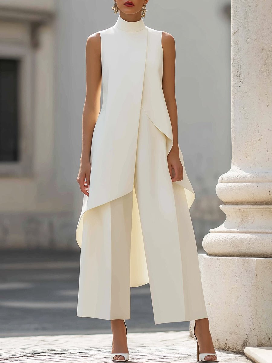 Women’s High-Neck Sleeveless Trouser Set Asymmetric Design 0