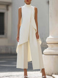 Women’s High-Neck Sleeveless Trouser Set Asymmetric Design 0