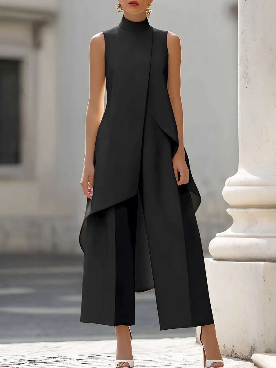 Women’s High-Neck Sleeveless Trouser Set Asymmetric Design 4